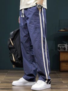 Summer Thin Stripe Straight Leg Pants Mens New Sport Loose Large Size Quick Dry Casual Long Trousers Fashion Brand Polyester Fiber