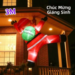 Ông Già Noel Vui Vẻ Bơm Hơi 10FT Với Túi Quà Tặng Và 5 Đèn LED Tích Hợp Để Trang Trí Trong Nhà/ngoài Trời Cửa Sổ/ban Công/sân Cỏ