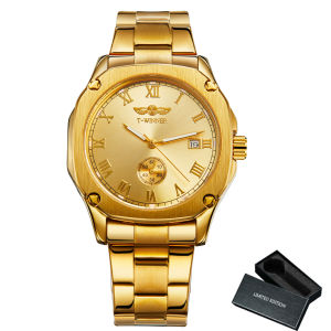 T-WINNER | WINNER Gold Minimalist Mechanical Watch for Men Fashion Elegant Automatic Mens Watches Top Brand Luxury Stainless Steel Strap