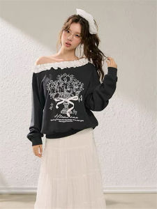 Áo Hoodie Cổ Chữ V in Hình Bướm Cổ Điển Phong Cách Mỹ Cho Nữ Dáng Rộng Tay Dài Hở Vai Dáng Ôm Chất Liệu Cotton Mùa Thu