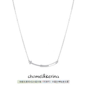 Designer Brand Pure Silver Necklace Womens Style Birthday Gift  out Sweet Smile Pendant Cross Chain Gold Plated Gemstone