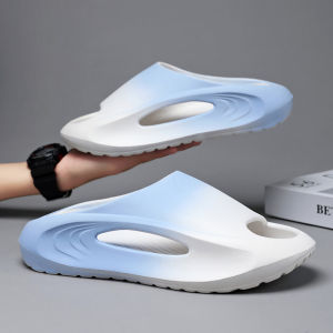 Mens Summer Slippers Trendy Brand Gradient Sports Beach Sandals Anti-Slip Large Size 45 One-Strap Slip-On Shoes Daily Wear