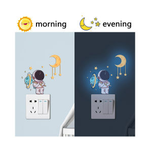Luminous Self-Adhesive Home Switch Wall Stickers Blue Pink Green Astronaut Star Moon Glow In The Dark DIY Decal For Kids Bedroom