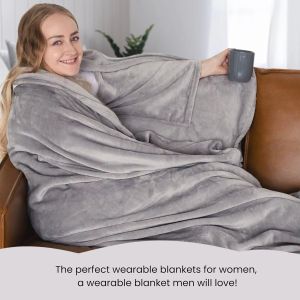 Winter Wearable Sherpa Blanket with Pocket - Warm Hooded Throw for Adults Men Women Gift