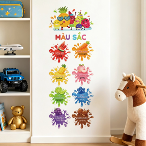 Decal Dán Tường Bảng Màu Sắc Hoa Quả Song Ngữ Có Keo Sẵn 30x82cm – Sticker Giáo Dục Cho Bé