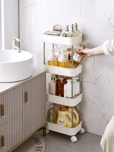 Bathroom Gap Shelf Standing Multi-layer Home Storage Rack Small Cart Bathroom Organizer Plastic Material 3 Layers Bearing 50kg