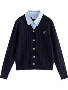 INMAN | Áo Cardigan Len Nữ Cổ Giả Hai Mảnh Phong Cách Preppy