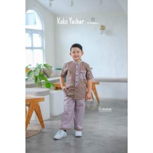 Setelan Pakaian Muslim Anak Baju Koko Yushar Usia 3-12 Tahun Lengan Pendek Model Motif Y2 Kidswear