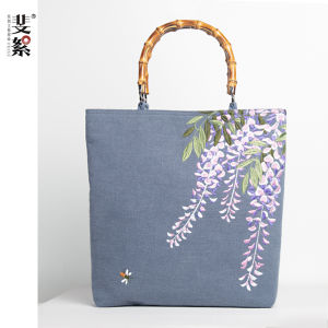 Thickened Cotton Linen Pleated Handbag Womens Shoulder Bag Embroidered Ethnic Style Handcrafted Artisanal Tote Bag