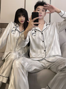 Couples Spring Summer Autumn Ice Silk Long Sleeve Pyjamas High End Cute Cartoon Animations Design for Men and Women Home Clothes Set