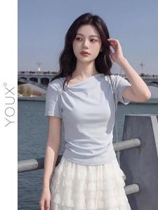 YOUXIANG | Áo Thun Thiết Kế Eo Lượn Sóng Không Đều