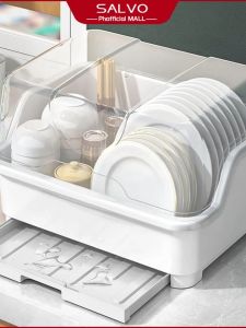 SALVO Rak Piring Dapur Modern Aesthetic Tempat Penyimpanan Mangkuk Sumpit Peralatan Makan Rak Pengering Plastik Anti Air untuk Sendok