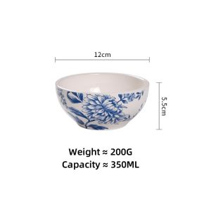 OMK American Style Underglaze Ceramic Tableware Set Dinner Plate Deep Dish Salah Bowl Blue and Flower Design