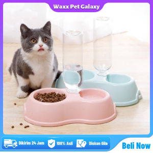 Tempat Makan Kucing Otomatis 2in1 Mangkok Double Free Botol Minum Anti Licin Anti Semut 2 in 1 Mangkuk Kotak Makanan Aksesoris Hewan Peliharaan PTT