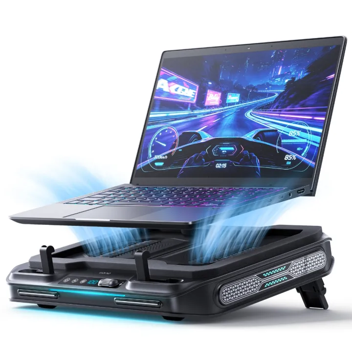 Llano V11 Pro Silent Laptop Cooling Pad for 14-17.3 Inch Laptops – 3000RPM Turbo Fan, 3 USB Hub, LED Light, Adjustable Stand