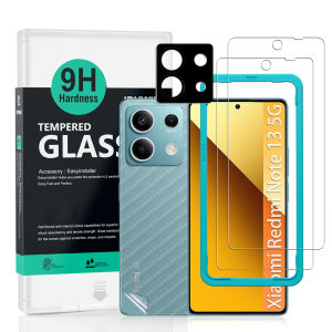 ปกป้องหน้าจอสำหรับ IBYWIND Xiaomi Redmi Note 13 5G พร้อมกระจกเทมเปอร์2ชิ้นตัวป้องกันเลนส์กล้องถ่ายรูป1ชิ้นหนุนหลังฟิล์มไฟเบอร์คาร์บอน1ชิ้น [อ่านลายนิ้วมือติดตั้งได้ง่าย] ไม่มีคะแนน