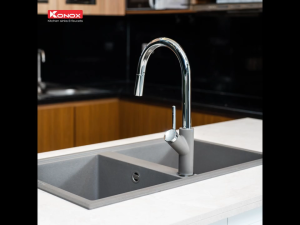Vòi rửa bát Konox Modo Grey 2 đường nước nóng lạnh xoay 360 độ PVD mạ vân đá