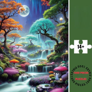 [Surreal Landscape Puzzle] Jigsaw Puzzle - Vibrant Canyon Painting with Waterfalls Surreal Moonlit Landscape & Whimsic