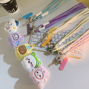 Cute Cartoon Phone Case Crossbody Long Shoelace Creative Rotatable Pendant Sleep Puppy Doll Ornament Long Neck Rope out Hanging Shoulder Side Strap Knitted Belt Lanyard Mobile Phone Lanyard