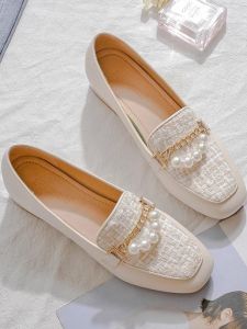 WANGGONGZHU | French Style Thick Heel Genuine Leather Single Shoes Women Comfortable Square Head Slip-On Loafers Spring Autumn New Model