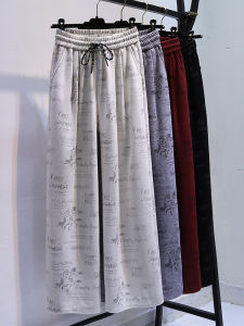 Elegant Tied Acetate Wide Leg Pants Womens Loose Straight Casual Trousers Autumn Winter New Style National Wind Long Pants