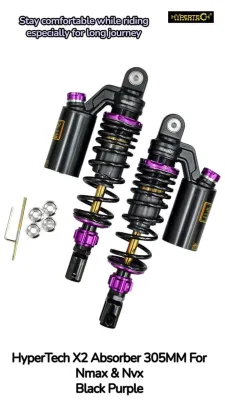 YAMAHA NMAX155 V1 V2 V3 HYPERTECH ULTIMATE PRO-X2 ABSORBER 305MM WITH REBOUND & COMPRESSION ADJUSTER NMAX NVX ABS MONO SHOCK Suspension Absorber Purple NVX V1 V2 V3 SP ABS