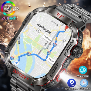 New Military GPS Smart Watch Men Flashlight Compass Waterproof Outdoor Sport Tracker Bluetooth Call Heart Rate Smartwatches Man