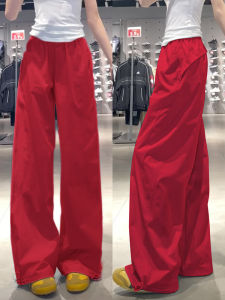 YIFANSHI | Red Loose High-Waist Slim Cargo Pants