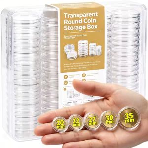 100Pcs Transparent Coin Protection Box Hard PC Screw Lid Dust Proof Anti Scratch for Commemorative Ancient Coins 5 Sizes