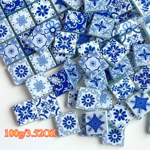 100/200 Grams of Glass Mosaic Material 2.3*2.3 Blue and White Porcelain Mosaic Tiles Suitable for Handmade Artwork Home Tabletops Wall and Step Inlays Garden Outdoor Photography Auxiliary Materials