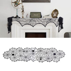 【Free Shipping】Halloween Spiderweb Tablecloth Black Lace Table Runner Cloth Cover Cobweb Fireplace Mantel Scarf Halloween Party Decor Supplies