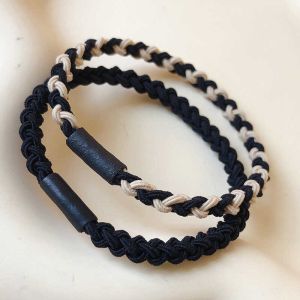 สีคู่ถักบาง ยืดได้ ยางรัดผมสําหรับผู้หญิง เรียบง่าย ยางรัดผมที่ทนทานใหม่ 2024 ฤดูใบไม้ผลิ ฤดูร้อน เชือกผม ทันสมัย สไตล์เกาหลี