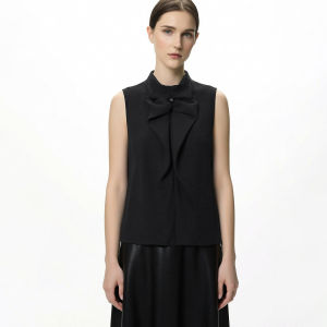 AMII | Romantic Vacation Style Beaded Pleated Tencel Chiffon Blouse Sleeveless Top