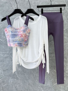 2025 New Womens Fitness Clothing Set One-Piece Cup Shockproof Gathered Fashion Print Professional Sports Running Pilates