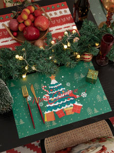 Christmas Celebration Leather Dining Mat Oil Resistant No Wash Tea Table Pad Heat Insulation Tablecloth Desktop Protection