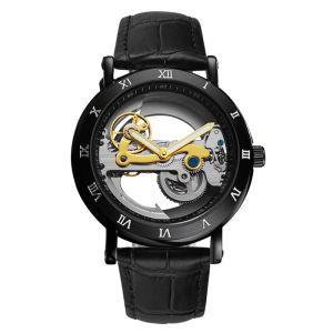WLISTH Vintage Mechanical Watches Mens Original Steel Skeleton Automatic Watches Leather Mechanical Waterproof Luminous Watches