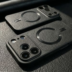 Luxury Magnetic Faux Leather Wireless Charging Phone Case For iPhone 13 14 15 16 17 Pro Max Plus Air Shockproof TPU Soft Cover