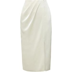 TAMMY TANGS | Elegant Satin Half-length Skirt In Apricot French Gentle Style Irregular Luster Womens Mid-length City Commute Business Skirt