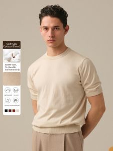 Silk Lightweight Fitted Crew Neck T-Shirt for Men