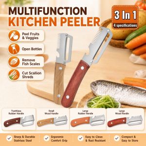 Multifunction Stainless Steel Kitchen Peeler 3 in 1 Fruit Vegetable Potato Peeler Fish Scaler Bottle Opener Scallion Cutter Tool