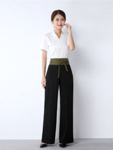 High-End Spa Beauty Therapist Work Uniform Womens Pantsuit Foot Bath Set Stylish Professional Technician Outfit V-Neck Short Sleeve