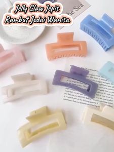 Jedai Kotak Jedai Warna Jelly Jepit Rambut Wanita Jelly Claw Jepit Rambut Korean Style Warna Pastel Transparan [7 Warna]