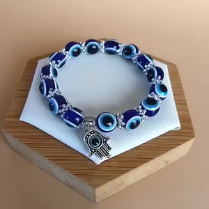 Evil Eye Hamsa Blue Hand of Fatima Turkish Lucky Evil Eye Bracelet for Protection and Blessing