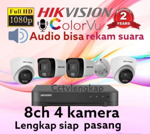 PAKET CCTV HIKVISION 4 CHANNEL 4 KAMERA 2MP COLORVU+AUDIO 1080P FULL COLOR