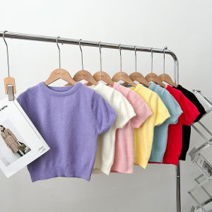 Nữ Ôm Vừa Vặn Áo Ngắn Tay Áo Len Dệt Kim Thác Nước Cổ Tròn Trên Cao Ve Áo Giả Lông Chồn Áo Sơ Mi Đế Nhung Áo Dành Cho Mùa Thu Mùa Đông