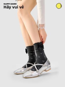 HAPPYLEMON | Summer Thin Ballet Style Womens Socks Butterfly Knot Over The Knee Long Miu Miu Style Cotton Blend Breathable Moisture Wicking