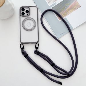 Apple 16ProMax Phone Case with Lanyard Diagonal Carry Female Model Magnetic Absorption Stand Transparent Anti-Fall Protection