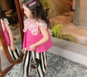 KYII Girls set two-piece Sleeveless Round-neck top children Set kyii0152