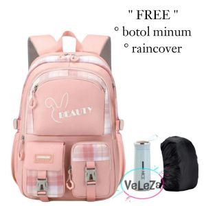 Tas sekolah anak perempuan remaja BEEAUTY gratis botol minum kaca raincover tas sekolah SD SMP tas ransel