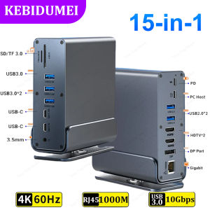 kebidumei | 15 in 1 USB C Docking Station USB C Hub Type C Hub Dual HDMI Adapter USB 3.0 10Gbps Splitter 4K60Hz/RJ45 1000M/USB3.0/PD100W
